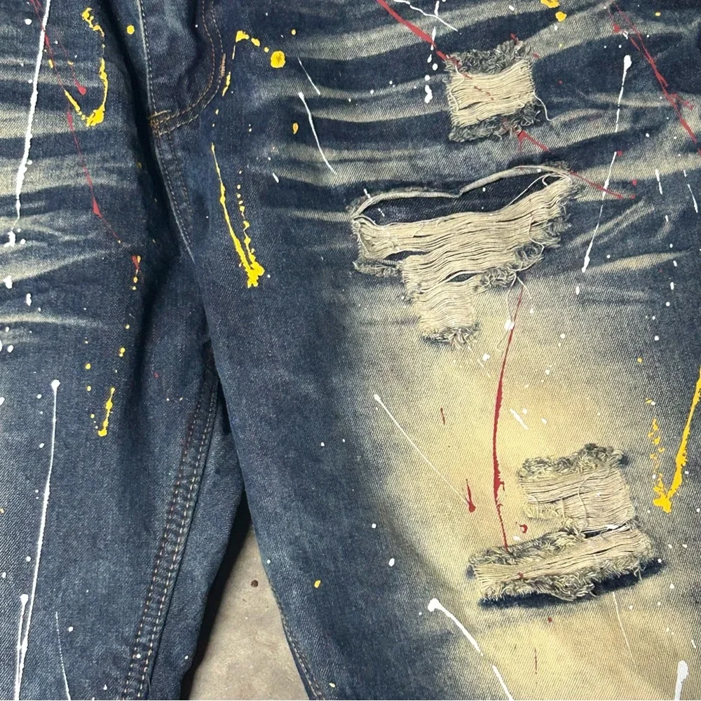 Switch Remarkable Shorts Mens 44 Blue Jean Denim Distressed trashed painted NEW - Picture 7 of 10
